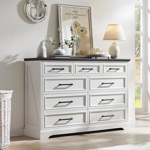 52" Wide Farmhouse 9 Drawer Dresser for Bedroom