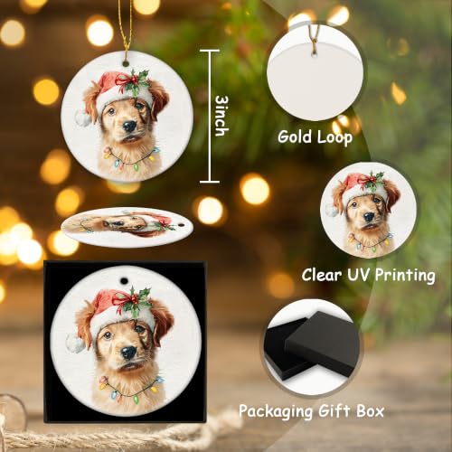 Santa Golden Retriever Puppy Christmas Ceramic Ornament