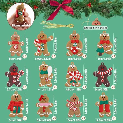 36pcs Gingerbread Man Ornaments for Christmas Tree (36 Count)