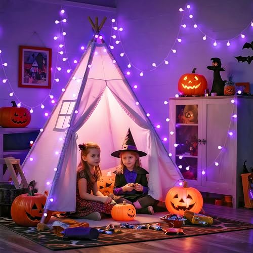 Connectable 100 LED Globe Purple Halloween Lights Indoor 8 Modes