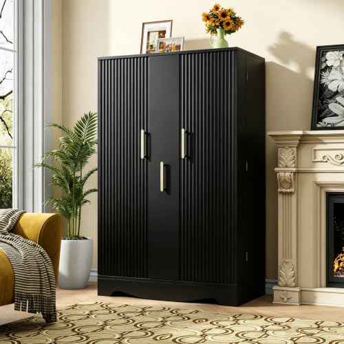 47“ Black Kitchen Pantry Cabinet with 3 Doors