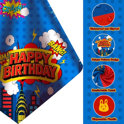 16Pcs 2in1 Superhero Birthday Party Tablecloths Decorations (16 Count)