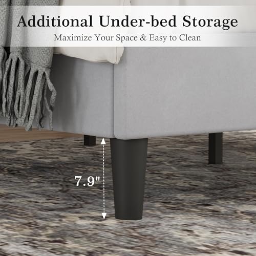 Queen Size Bed Frame with Upholstered Headboard