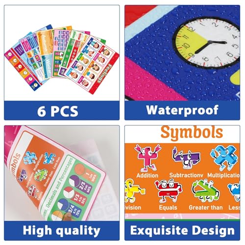 Educational Placemats Set of 6 Preschool Kid Plastic Table Mat 17×13×0.04in (6 Count)