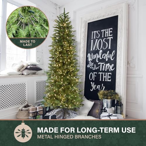 6.5 Ft. Carmel Pine Slim Artificial Christmas Tree with Warm White LED Lights and Stand