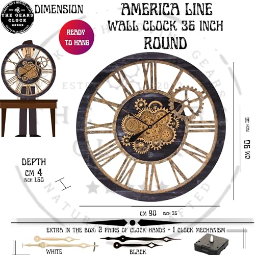 The Gears Clock 36'' Inch Real Moving Gear Wall Clock Vintage Industrial Oversized Rustic Farmhouse