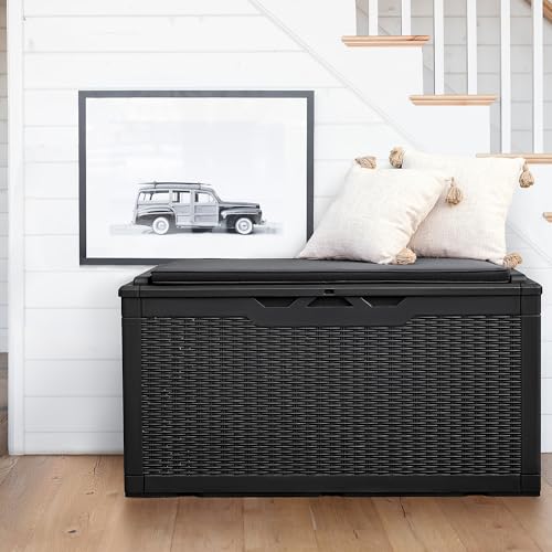 Deck Box 98 Gallon Waterproof Resin Storage Box with Cushion