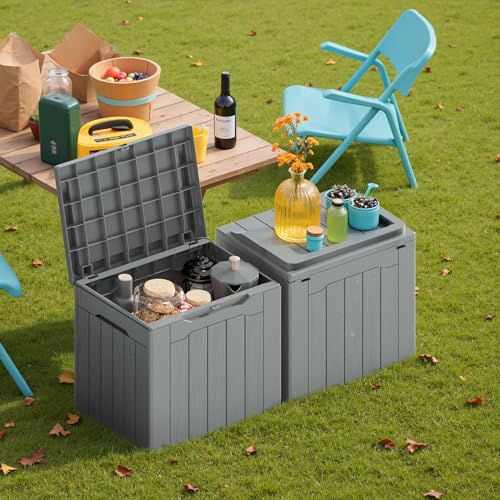 30 Gallon Resin Deck Box 2 Pack Outdoor Indoor Waterproof Storage Box for Patio Furniture Pool Accessories Storage for Cushion Garden Tools