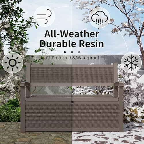 80 Gallon Outdoor Storage Bench Lockable Deck Box Outdoor Storage Box Waterproof for Patio