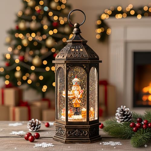 Animated Gingerbread Nutcracker with Moving Figurines Lighted Water Lantern