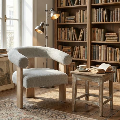Barrel Accent Chairs Set of 2 with Armrests and Rubberwood Legs (2 Count)