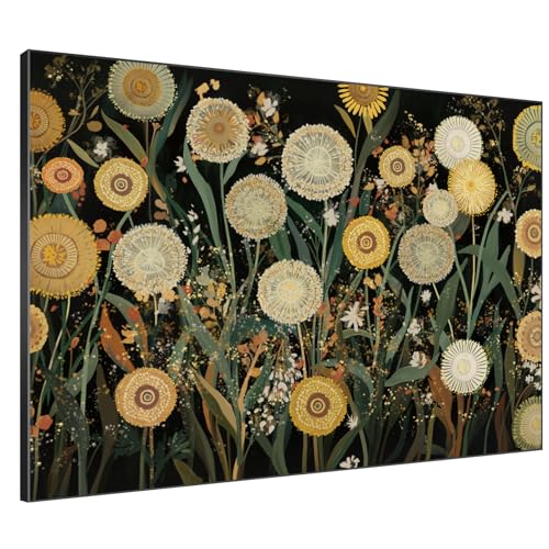 36"x46" Extra Large Framed Wall Art Whimsical Dandelion Field in Yellow and Green