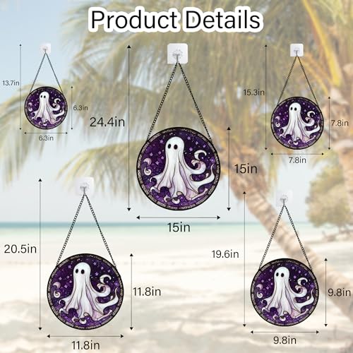 Halloween Purple Ghost Stained Glass Window Hanging Suncatcher Gifts 6.3"