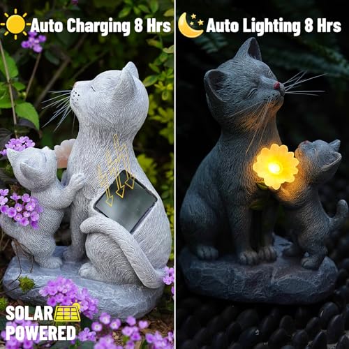 Solar Cat Garden Statue Outdoor Decor