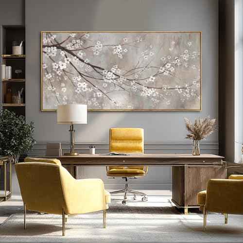 Flowers Wall Art Grey Pictures Wall Painting Large Framed Canvas Art Landscape Artwork for Dining Room Home 29"x 58" Ready to Hang