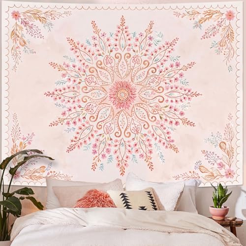 Floral Mandala Tapestry Boho Tapestry for Bedroom Pink Tapestries Wall Hanging Living Room Wall Art and Home Decor 44x60