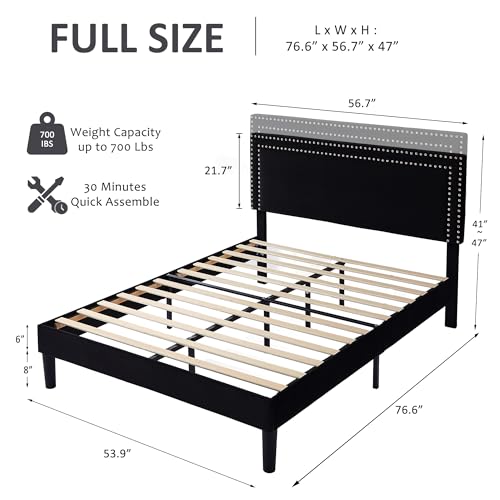 Full Size Bed Frame with Adjustable Upholstered Headboard