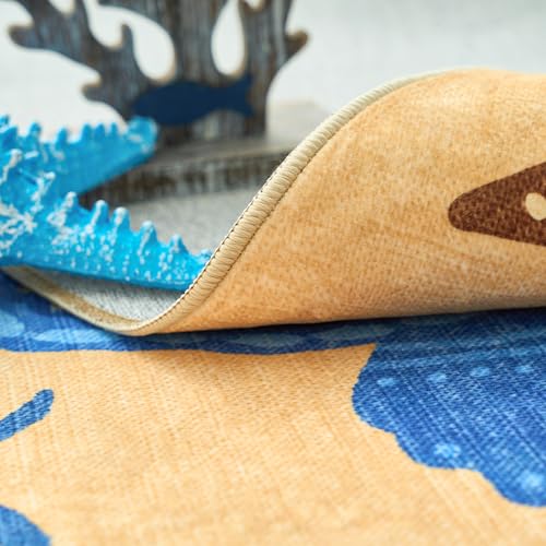 5x7 Coastal Area Rug Washable Kids Rug Colorful Ocean Fish Mat (35 Sq Ft)