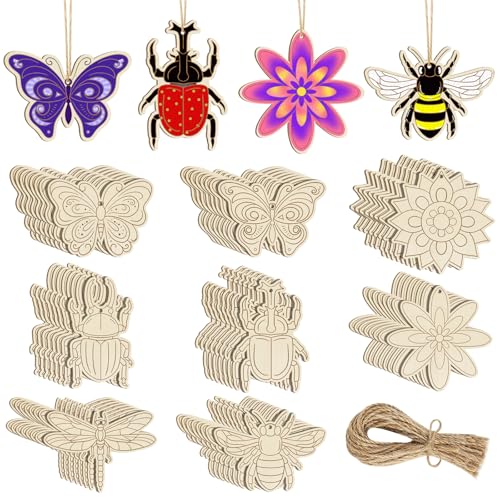 80PCS Wooden Spring Ornaments to Paint (140 Count)