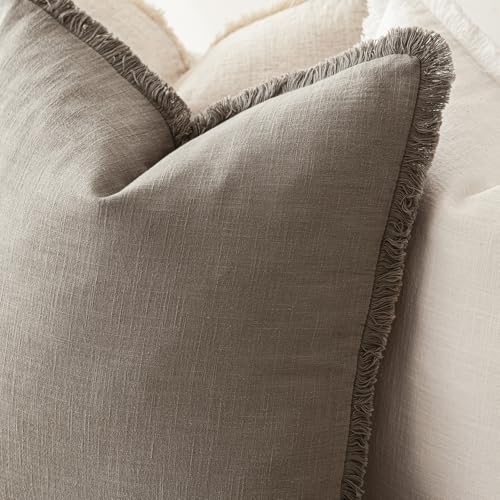 Decorative Linen Fringe Throw Pillow Covers 18×18 Inch (2 Count)