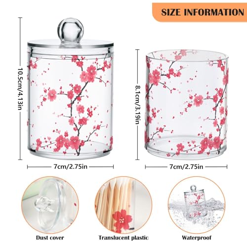 2 Pack Qtip Holder Organizer Dispenser Branches Pink Cherry Blossom Bathroom Storage Canister Cotton Ball Holder Container for Cotton Pads (2 Count)