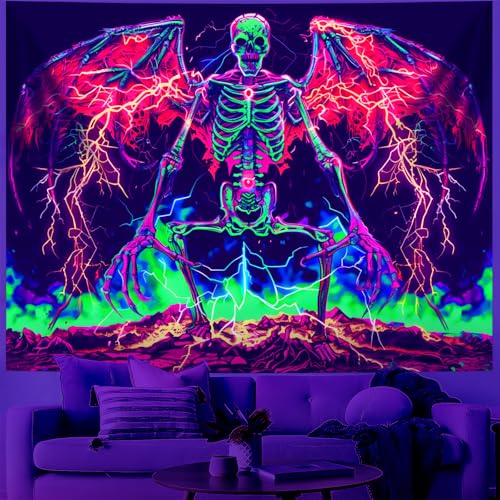 Blacklight Halloween Tapestry Horror Moon Night Scary Cemetery Pumpkin Lantern Halloween Tapestry Wall Hanging Skull Horror Poster Banners for Bedroom Livingroom