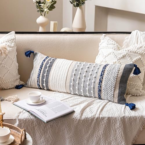 Navy Dark Blue Boho Decorative Lumbar Pillow Cover 14x36
