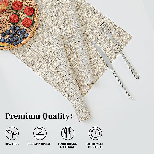 Woven Vinyl Beige Placemats Set of 24 (19.2 Count)