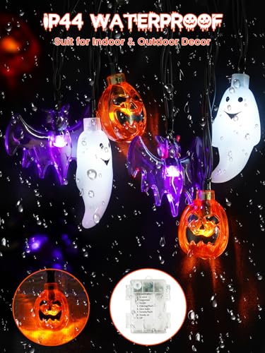 3D Pumpkin Bat Ghost Halloween String Lights Battery Operated with Remote