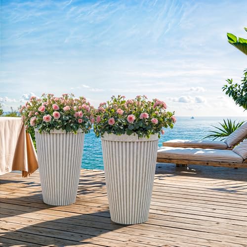 Autodaya 20" Resin Outdoor Tall Planters Set of 2 (2 Count)