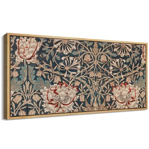 Extra Large Framed Canvas Print Wall Art Botanical Elegance Victorian Style Floral Antique Retro Fine Art Illustrations Decorative Colorful for Bedroom
