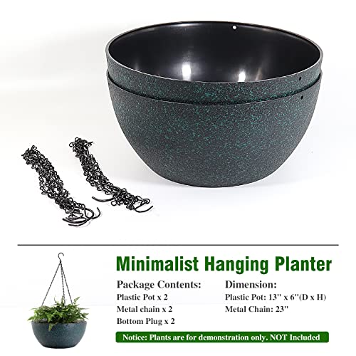 13 inch 2 Pack Large Hanging Planters for Indoor Outdoor Plants with Drainage Holes and Chain (2 Count)