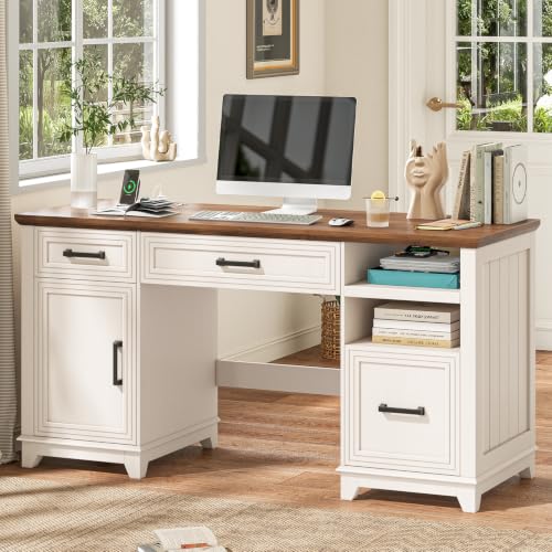 55" Farmhouse Executive Desk with Charging Station
