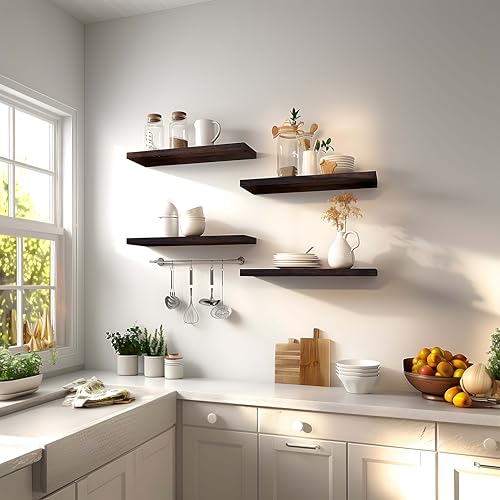 Brown Wood Floating Shelves for Wall Rustic Wall Shelves for Bedroom Set of 6 (6 Count)