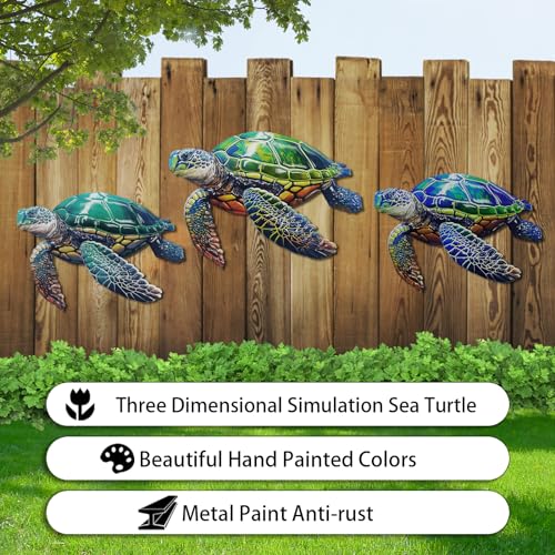 3Pcs Metal Turtle Sea Wall Decor Outdoor Garden Hanging Art Sculptures Home Ocean Theme Decorations for Kitchen Bathroom and Pool (3 Count)