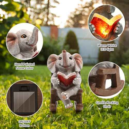 Garden Statues Elephant Outdoor Decor Lights