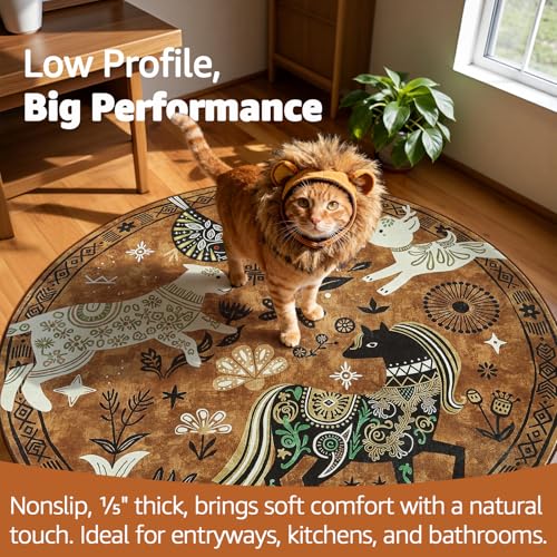 5ft Cute Round Rug Kids Washable Fun Rug Earthy Brown Starlit Boho (19.63 Sq Ft)