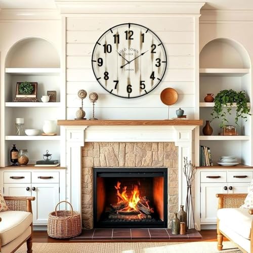Farmhouse White 30 Inch Wooden Large Wall Clock