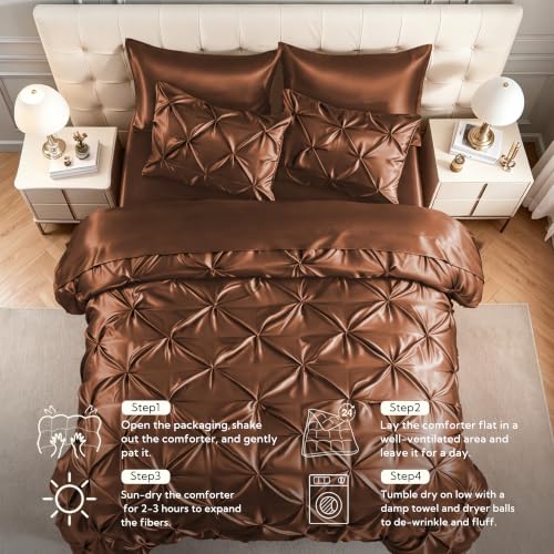 Satin King Size Comforter Set Brown