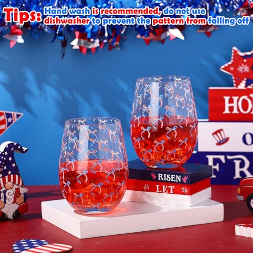 2 Pack 4th of July Stemless Wine Glasses 17oz Patriotic (2 Count)