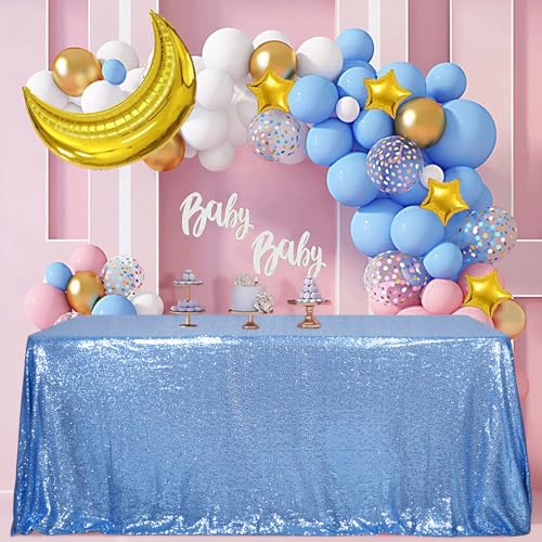Sequin Tablecloth 90x156 Inch Baby Blue for Wedding Party
