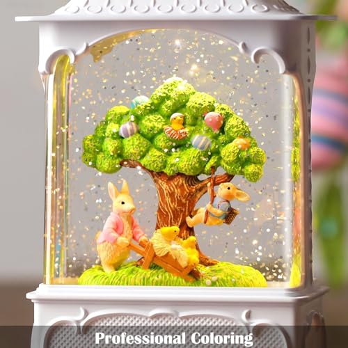 Easter Snow Globe Lantern Bunny Tree with Timer
