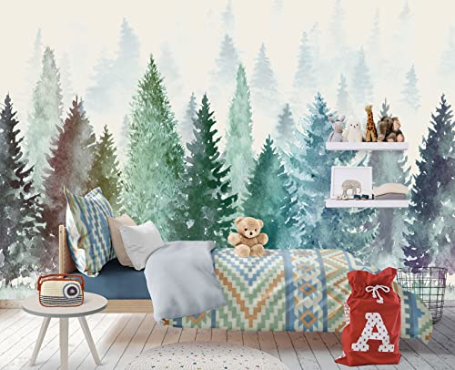 Colorful Watercolor Forests Children's Nursery wall Mural Wallpaper 137" x 100" (95.12 Sq Ft)