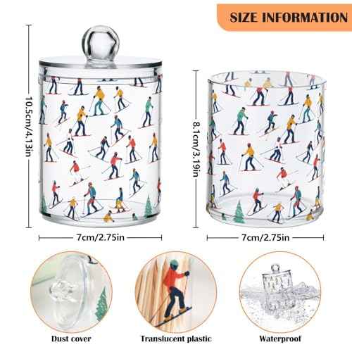 2 Pack Qtip Holder Organizer Dispenser Winter Sports Skiers Bathroom Storage Canister Cotton Ball Holder Container for Cotton Pads (2 Count)