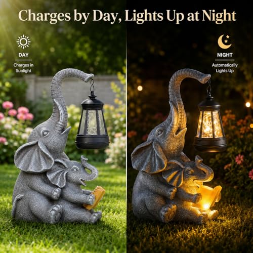 Solar Elephant Garden Statue with Lantern