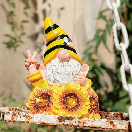 Garden Funny Gnome Statue with Crystal Sunflower Lights
