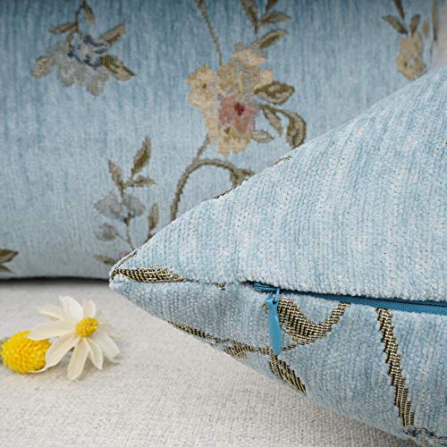 Embroidery Jacquard Teal Floral Leaf Pattern Square Decorative Throw Pillow Case Cushion Cover