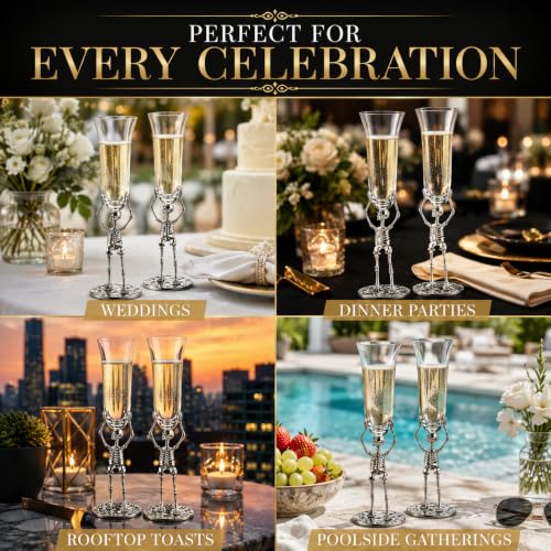 Stemmed Skeleton Champagne Flute Glasses Set of 2 (2 Count)