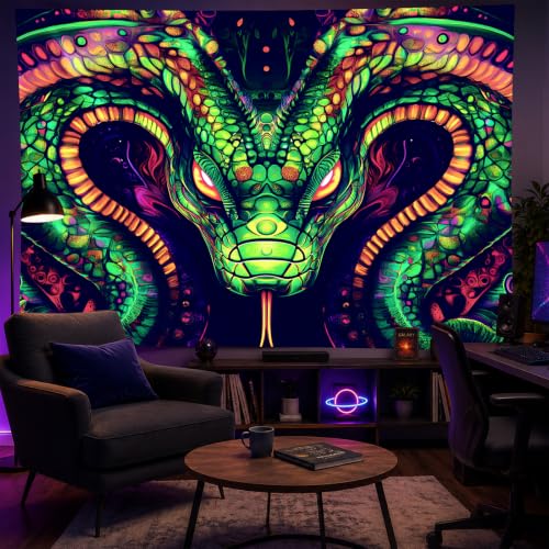 Blacklight Tapestry Snake Serpent Room Wall Art 78 x 59 Inch