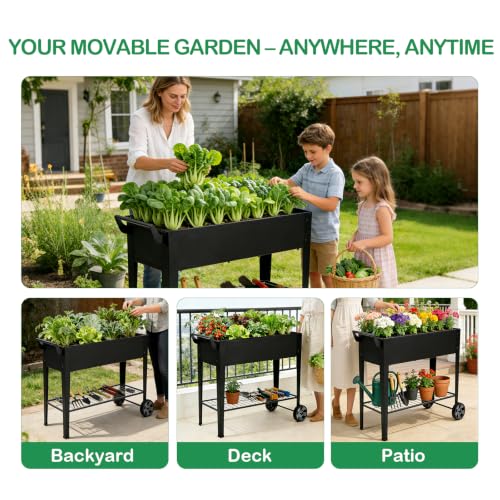2 Pack 32" Tall Elevated Raised Garden Bed with Wheels and Shelf (2 Count)